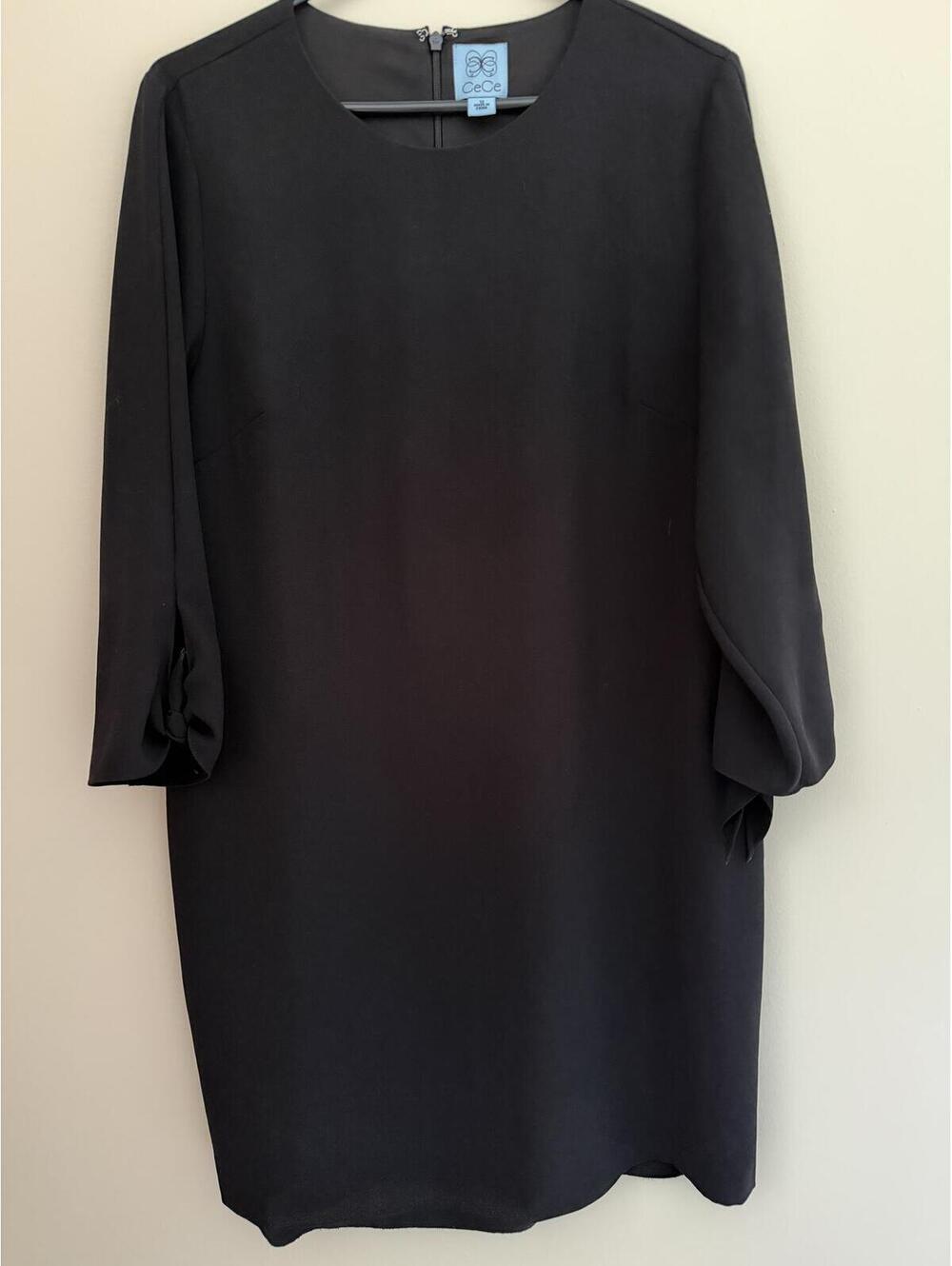 CeCe 12 Black Dress, zip back, tie sleeves, lined